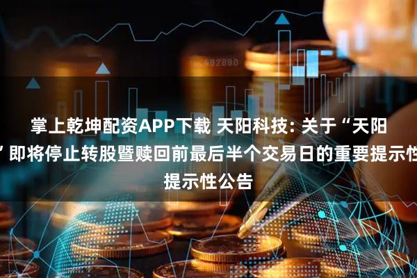 掌上乾坤配资APP下载 天阳科技: 关于“天阳转债”即将停止转股暨赎回前最后半个交易日的重要提示性公告